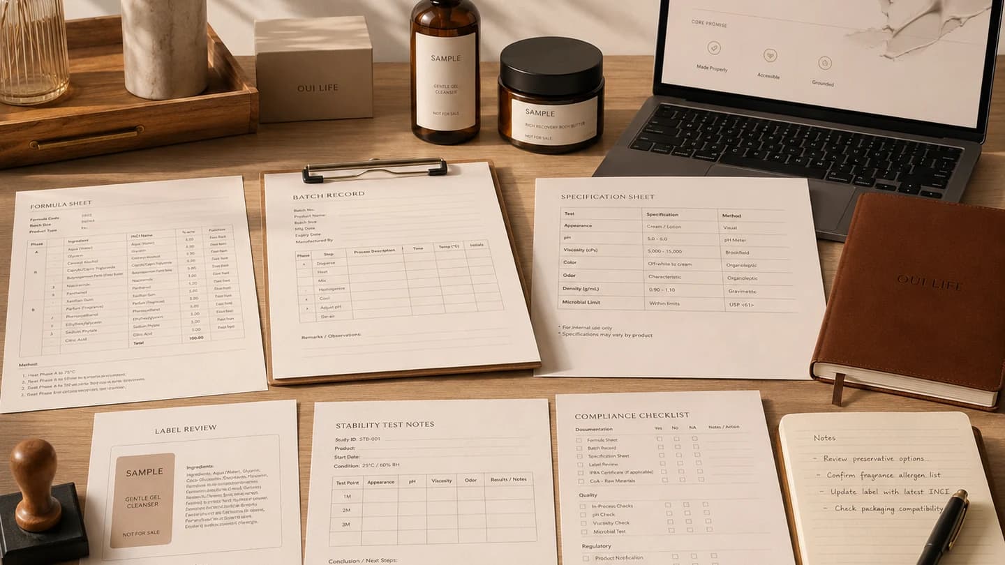 Product documentation and compliance records at the OUI Life facility